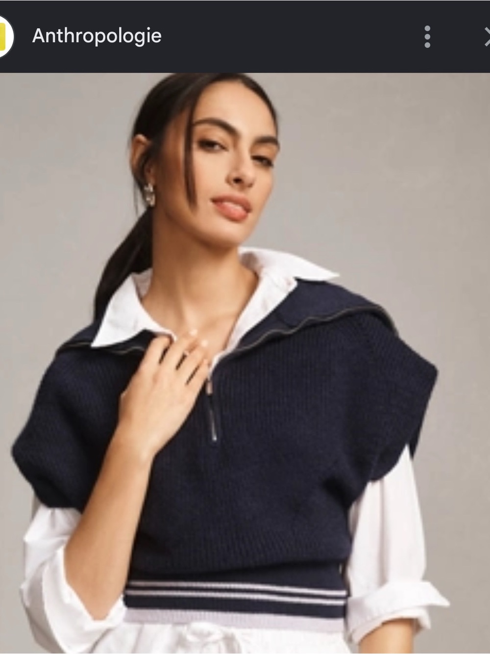 Anthropologie Navy Zip-Front Cropped Knit Vest